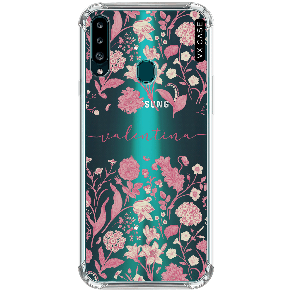 Capa para Galaxy A20s VX Case Pink Meadow Flowers Name Silicone TPU  Translúcida - VX Case