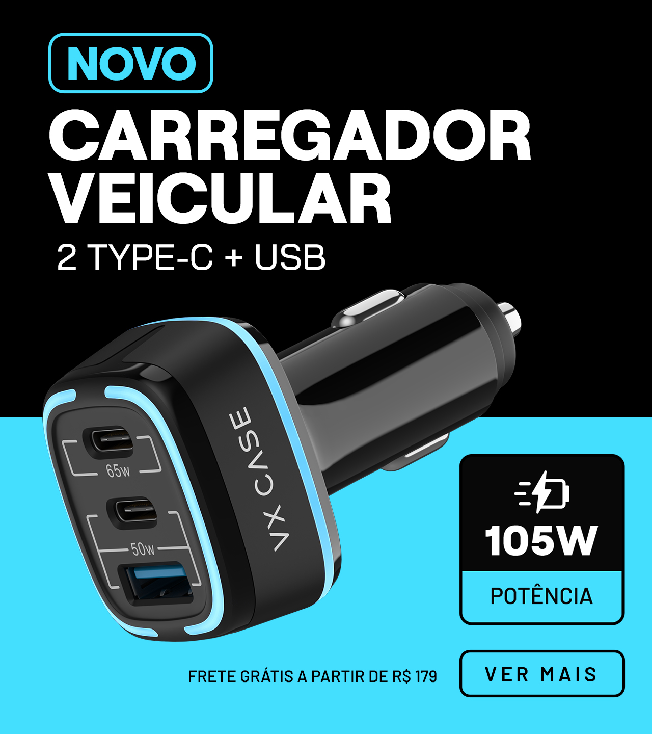 Lançamento Carregador Veicular 105w vxcase - carregador mais potente do mercado