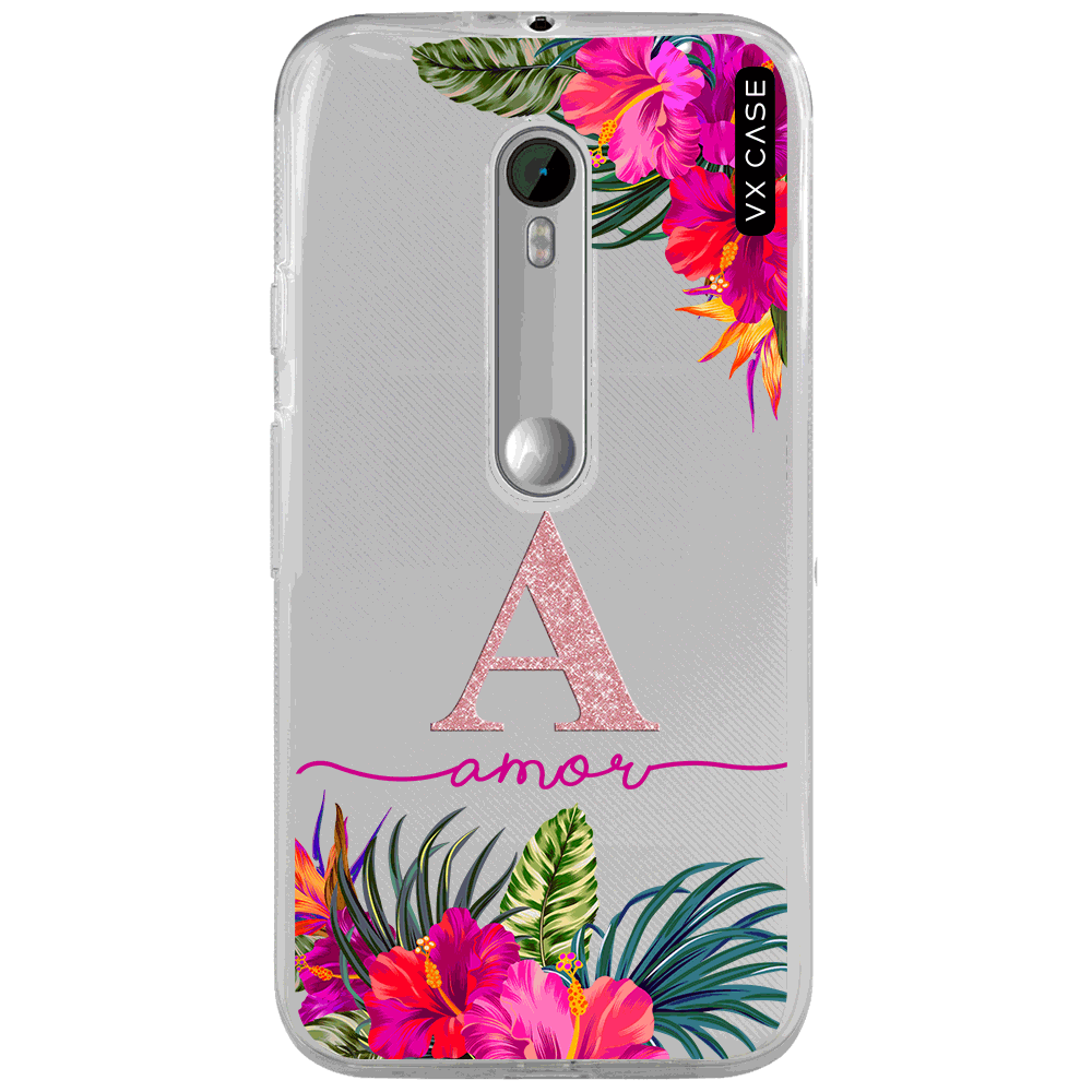 Capa para Moto G3 VX Case Letra Glitter Tropical com Nome - VX Case