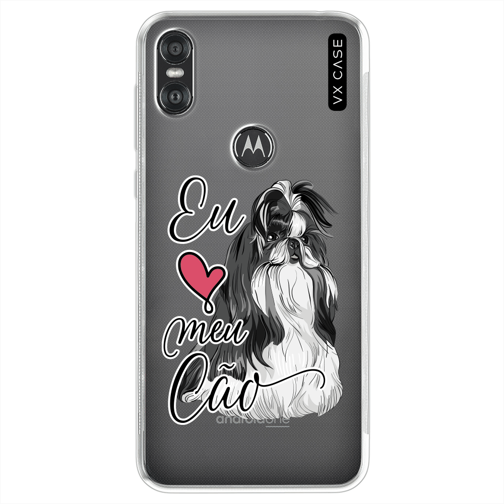 Capa para Motorola One VX Case Eu Amo Meu Cão [Shih-Tzu Preto] - VX Case