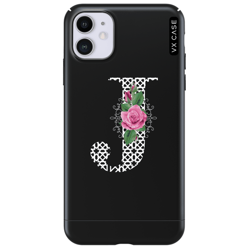 capa-para-iphone-11-vx-case-monograma-floral-j-branco-preta-fosca