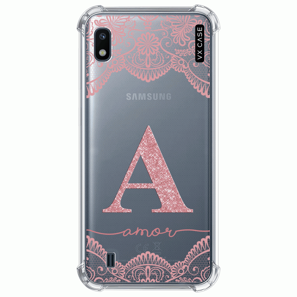 Capa para Galaxy A10 VX Case Letra Glitter Renda com Nome [rosa] - VX Case