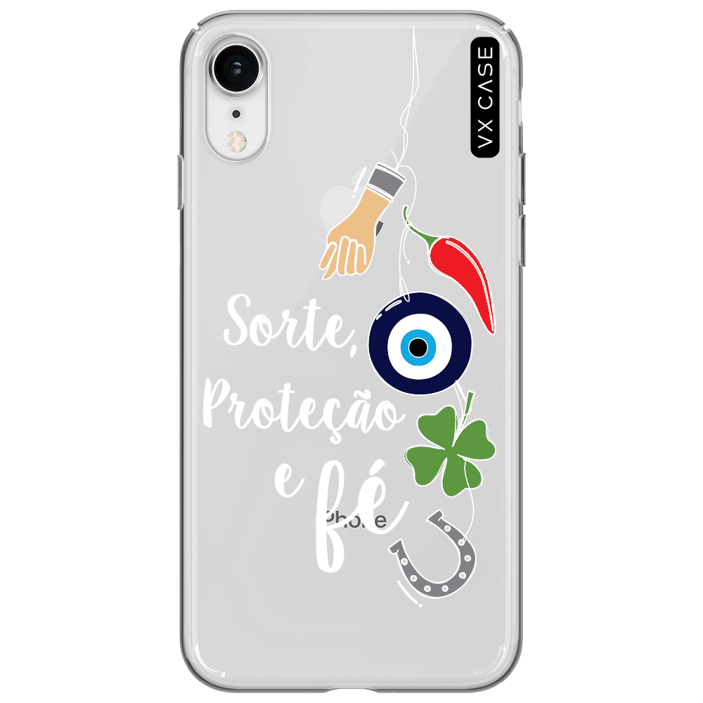 Capa para iPhone XR VX Case Sorte, Proteção e Fé [branco] Silicone TPU  Translúcida - VX Case