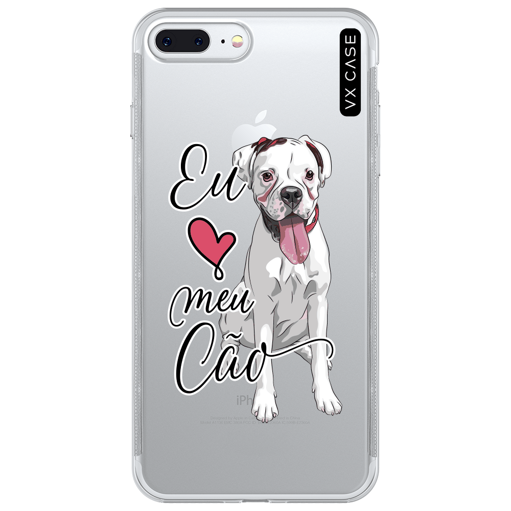 Capa para iPhone 7/8 Plus VX Case Eu Amo Meu Cão [Boxer Branco] Silicone  TPU Translúcida - VX Case