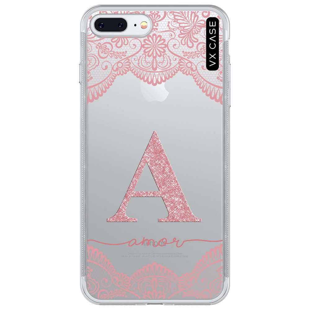 Capa para iPhone 7/8 Plus VX Case Letra Glitter Renda com Nome [rosa]  Silicone TPU Translúcida - VX Case